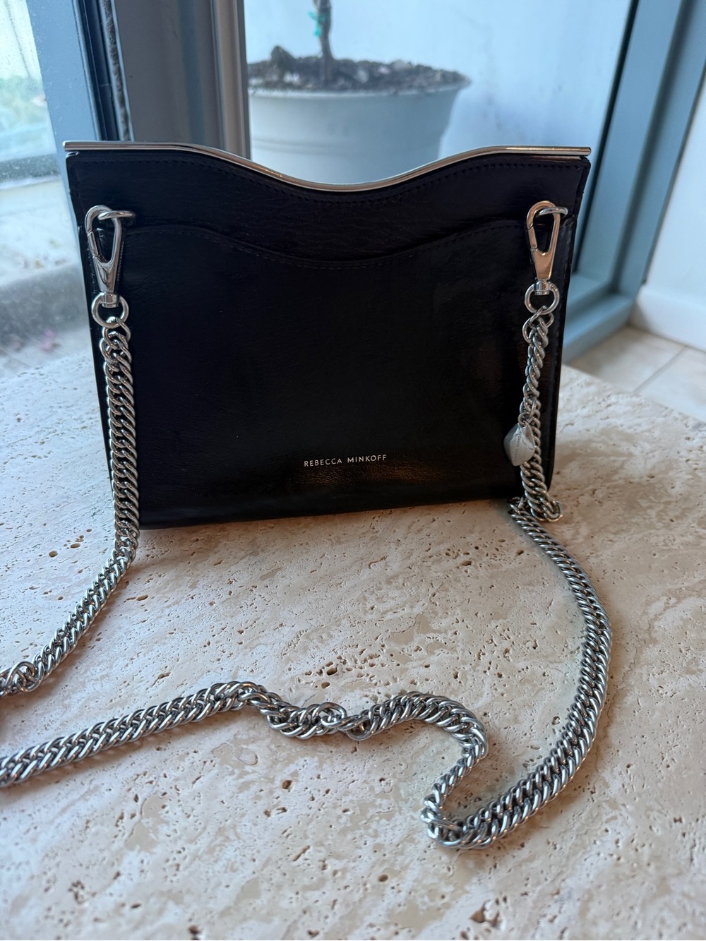 Rebecca Minkoff Black Leather Crossbody with Silver Chain